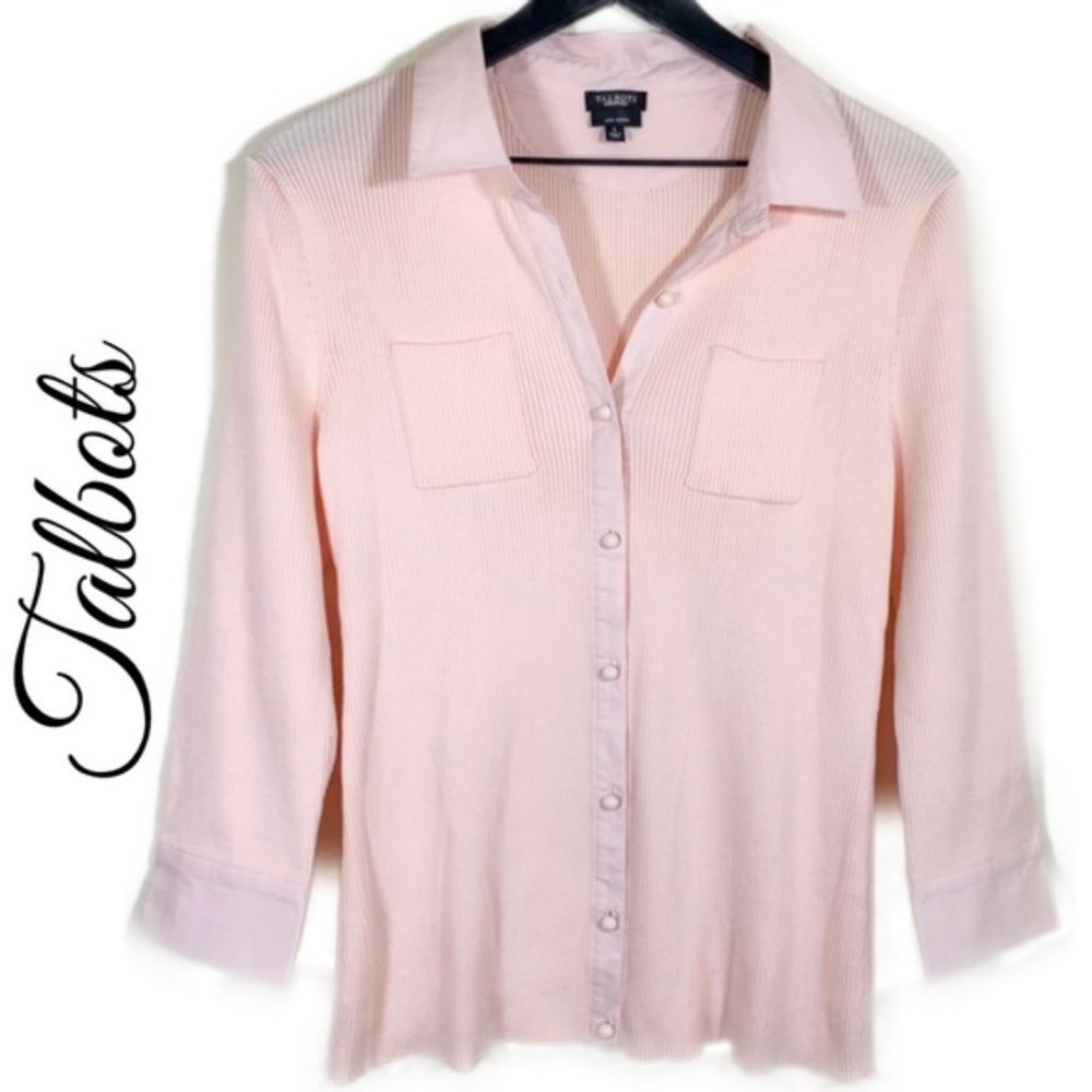 TALBOTS PIMA COTTON CUFFED POCKET KNIT CARDIGAN